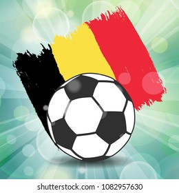 football ball icon with Belgian flag from brush strokes in grunge style on flash rays green background