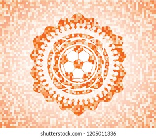 football ball icon inside abstract orange mosaic emblem