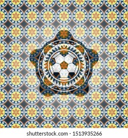 football ball icon inside arabesque badge. arabic decoration.