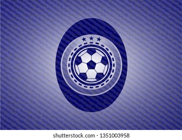 football ball icon inside badge with jean texture