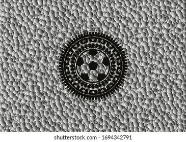 football ball icon inside black emblem with bubbles background. Vector Illustration. Detailed.