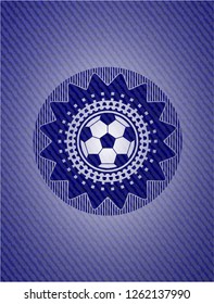 football ball icon inside emblem with jean texture