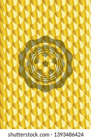 football ball icon inside gold shiny badge. Scales pattern. Vector Illustration. Detailed.