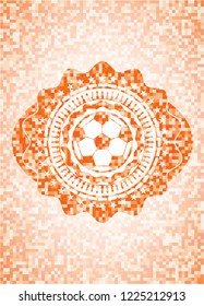 football ball icon inside orange mosaic emblem