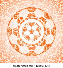 football ball icon inside orange mosaic emblem