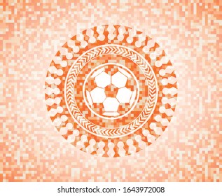football ball icon inside orange mosaic emblem with background