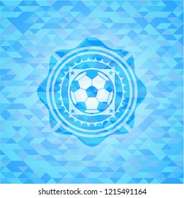 football ball icon inside realistic light blue mosaic emblem