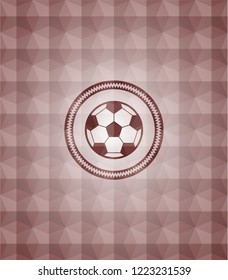football ball icon inside red emblem with geometric pattern background. Seamless.