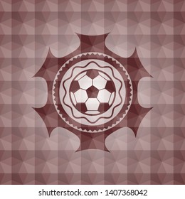 football ball icon inside red emblem with geometric pattern. Seamless.