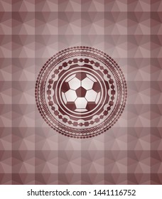 football ball icon inside red seamless geometric badge.