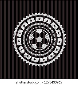 football ball icon inside silvery badge or emblem
