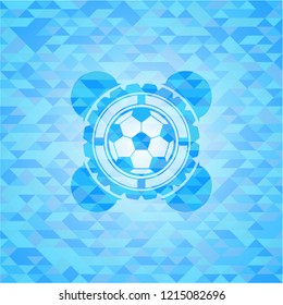 football ball icon inside sky blue mosaic emblem