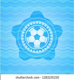 football ball icon inside water wave concept badge background.