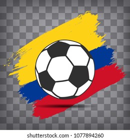 football ball icon on Colombian  flag background from brush strokes in grunge style on dark transparent chequered background