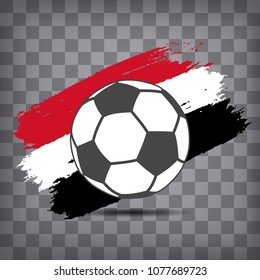 football ball icon on Egyptian flag background from brush strokes in grunge style on dark transparent chequered background