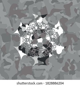 football ball icon on grey camo pattern. 