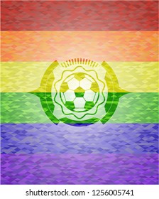 football ball icon on mosaic background with the colors of the LGBT flag