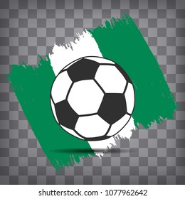 football ball icon on Nigerian flag background from brush strokes in grunge style on dark transparent chequered background