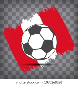football ball icon on Peruvian flag background from brush strokes in grunge style on dark transparent chequered background