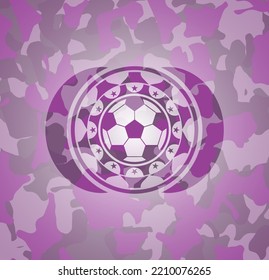 Football Ball Icon On Pink Camo Pattern. 