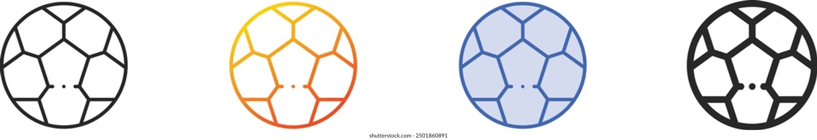 icono de balón de fútbol. Diseño lineal delgado, degradado, trazo azul y estilo audaz aislado sobre fondo blanco