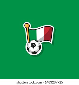 football ball with italy flag - label or sticker in cartoon style.vector illustration. isolated on green background. Italian football concept.