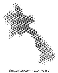 Football ball Laos map. Vector territory plan in grey color. Abstract Laos map concept is organized of soccer spheres. Mosaic pattern is based on hexagonal array.