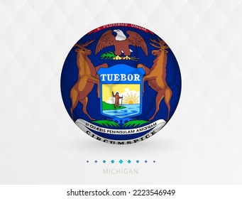 Football ball with Michigan flag pattern, soccer ball with flag of Michigan national team. Vector sport icon.
