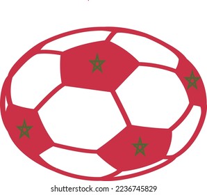 Fútbol con patrón de bandera marroquí, fútbol con bandera de la selección nacional de Marruecos. Icono de deporte de vectores