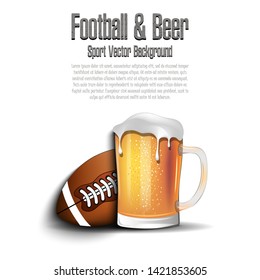 Football ball with mug of beer. Pattern for banner, poster, greeting card, party invitation, signboard, menu pub. Vector illustration