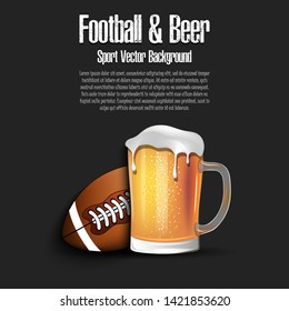 Football ball with mug of beer. Pattern for banner, poster, greeting card, party invitation, signboard, menu pub. Vector illustration