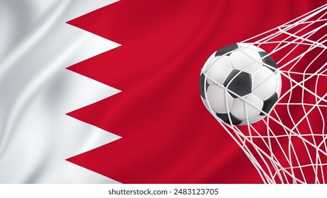 Football ball with the national flag of Bahrain. Flag of Bahrain. Horizontal Realistic waving flag of State of Bahrain. Fabric textured flowing flag of Bahrain. vector illustrator