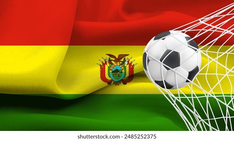 Football ball with the national flag of Bolivia. Flag of Bolivia. Horizontal Realistic waving flag of State of Bolivia. Fabric textured flowing flag of Bolivia. vector illustrator