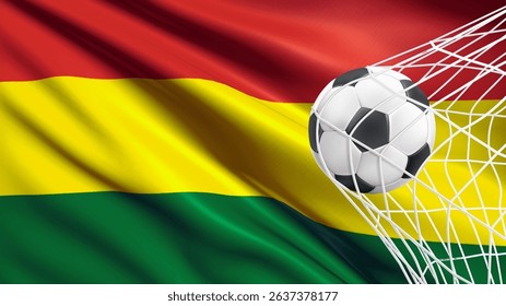 Football ball with the national flag of Bolivia. Flag of Bolivia. Horizontal Realistic waving flag of State of Bolivia. Fabric textured flowing flag of Bolivia. vector illustraton