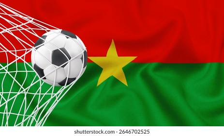 Football ball with the national flag of Burkina faso. Flag of  Burkina faso. Horizontal Realistic waving flag of State of  Burkina faso. Fabric textured flowing flag of  Burkina faso. vector 