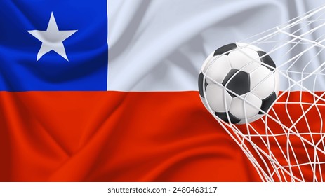 Football ball with the national flag of Chile. Flag of Chile. Horizontal Realistic waving flag of State of Chile. Fabric textured flowing flag of Chile. vector illustrator