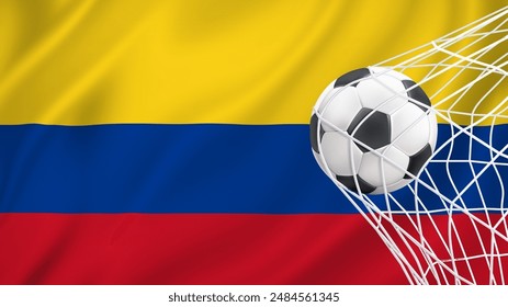 Football ball with the national flag of Colombia. Flag of Colombia. Horizontal Realistic waving flag of State of Colombia. Fabric textured flowing flag of Colombia. vector illustrator