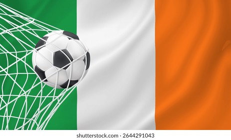 Bola de futebol com a bandeira nacional da Costa do Marfim. Bandeira do Costa do Marfim. Horizontal Realistic waving flag of State of cote d lvoire. Bandeira texturizada fluindo de cote d'lvoire.