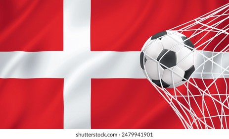 Football ball with the national flag of Denmark. Flag of Denmark. Horizontal Realistic waving flag of State of Denmark. Fabric textured flowing flag of Denmark. vector illustrator