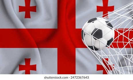 Fútbol con la bandera nacional de Georgia. Bandera de Georgia. Horizontal Realista ondeando la bandera del Estado de Georgia. Tela texturizada que fluye la bandera de Georgia. Vector ilustrador