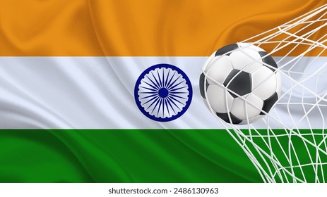 Football ball with the national flag of India. Flag of India. Horizontal Realistic waving flag of State of India. Fabric textured flowing flag of India. vector illustrator