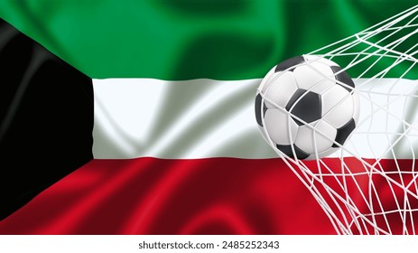 Football ball with the national flag of  Kuwait. Flag of  Kuwait. Horizontal Realistic waving flag of State of  Kuwait. Fabric textured flowing flag of  Kuwait. vector illustrator