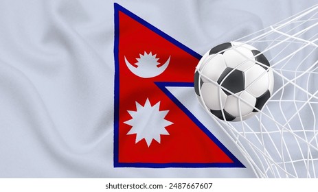 Football ball with the national flag of Nepal. Flag of Nepal. Horizontal Realistic waving flag of State of Nepal. Fabric textured flowing flag of Nepal. vector illustrator