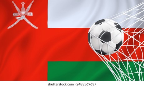 Football ball with the national flag of Oman. Flag of Oman. Horizontal Realistic waving flag of State of Oman. Fabric textured flowing flag of Oman. vector illustrator