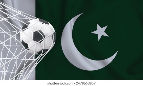 Football ball with the national flag of PAKISTAN. Flag of PAKISTAN. Horizontal Realistic waving flag of State of PAKISTAN. Fabric textured flowing flag of PAKISTAN. vector illustrator
