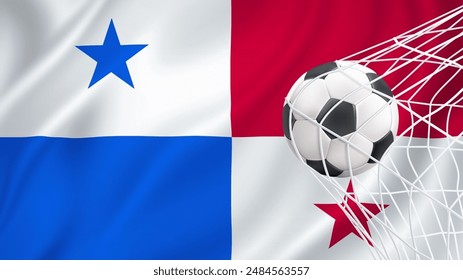 Football ball with the national flag of Panama. Flag of Panama. Horizontal Realistic waving flag of State of Panama. Fabric textured flowing flag of Panama. vector illustrator