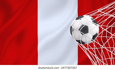 Football ball with the national flag of peru . Flag of Peru . Horizontal Realistic waving flag of State of Peru . Fabric textured flowing flag of Peru . vector illustrator