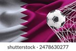 Football ball with the national flag of Qatar. Flag of Qatar. Horizontal Realistic waving flag of State of Qatar. Fabric textured flowing flag of Qatar. vector illustrator