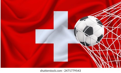 Football ball with the national flag of Switzerland . Flag of Switzerland. Horizontal Realistic waving flag of state of Switzerland. Fabric textured flowing flag of Switzerland. vector illustrator