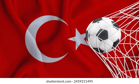 Football ball with the national flag of turkey. Flag of turkey. Horizontal Realistic waving flag of State of turkey. Fabric textured flowing flag of turkey. vector illustrator